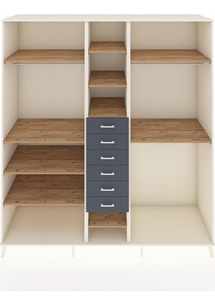 Kronos Dolap 10 Raflı 6 Çekmeceli 3 Askılı 220X59X243 Aytaşı-Çam/antrasit