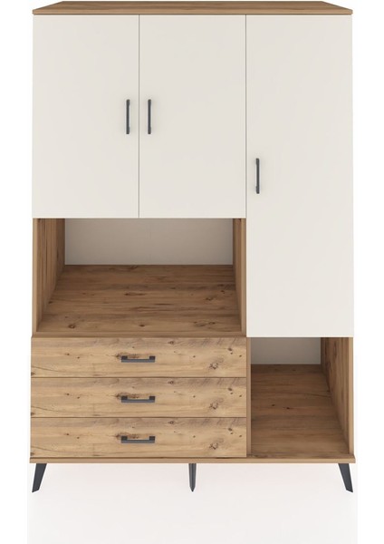 Kronos Dolap 6 Raflı 3 Çekmeceli 3 Kapaklı 132X59X195 Çam-Aytaşı/çam