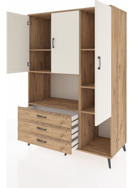 Kronos Dolap 6 Raflı 3 Çekmeceli 3 Kapaklı 132X59X195 Çam-Aytaşı/çam modelleri