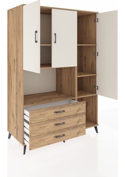 Kronos Dolap 6 Raflı 3 Çekmeceli 3 Kapaklı 132X59X195 Çam-Aytaşı/çam indirimleri