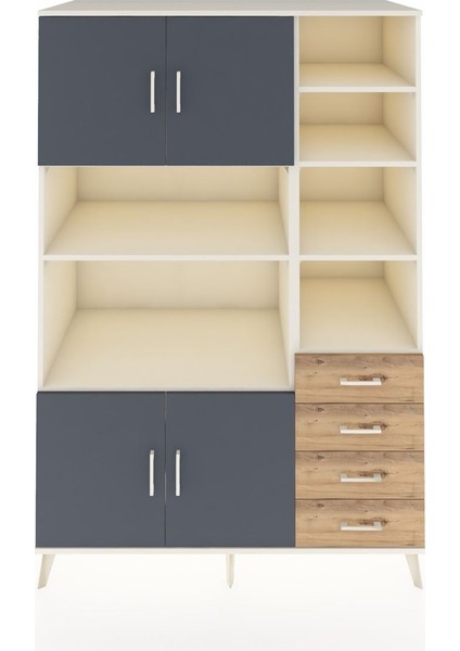 Kronos Dolap 9 Raflı 4 Çekmeceli 4 Kapaklı 132X59X195 Aytaşı-Antrasit/çam