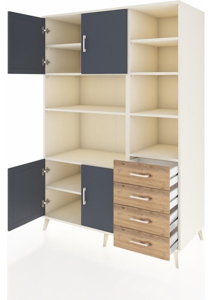 Kronos Dolap 9 Raflı 4 Çekmeceli 4 Kapaklı 132X59X195 Aytaşı-Antrasit/çam modelleri