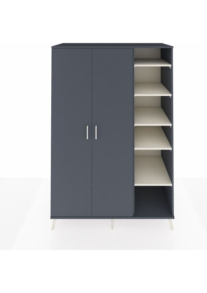 Kronos Dolap 7 Raflı 2 Kapaklı Tek Askılı 132X59X195 Antrasit-Antrasit/aytaşı