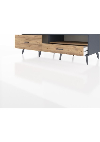 Kronos Tv Ünitesi Tek Raflı 2 Çekmeceli 176X59X51 Antrasit-Çam/çam modelleri