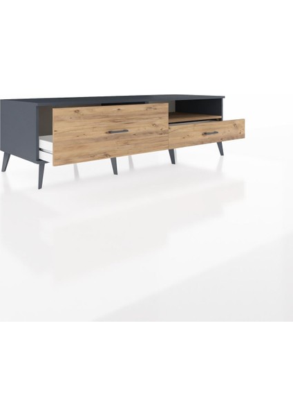 Kronos Tv Ünitesi Tek Raflı 2 Çekmeceli 176X59X51 Antrasit-Çam/çam indirimleri