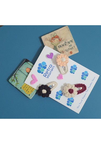 Kız Çocuk Bebek Örgü Yün Tül Fiyonk Doğum Günü Hediye Üçlü Sevimli Çıtçıt Klips Toka Seti