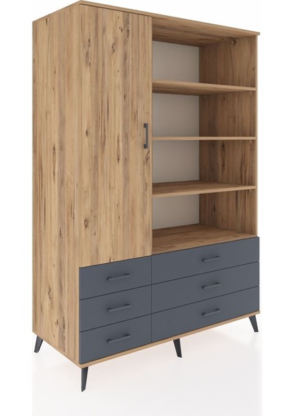 Kronos Dolap 8 Raflı 6 Çekmeceli Tek Kapaklı 132X59X195 Çam-Çam/antrasit fiyatları