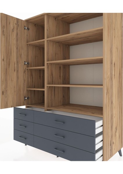 Kronos Dolap 8 Raflı 6 Çekmeceli Tek Kapaklı 132X59X195 Çam-Çam/antrasit fırsatları