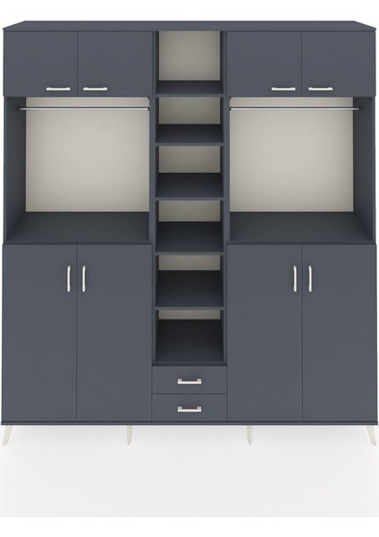 Hyperion Dolap 14 Raflı 2 Çekmeceli 2 Askılı 220X44X243 Antrasit-Antrasit/antrasit