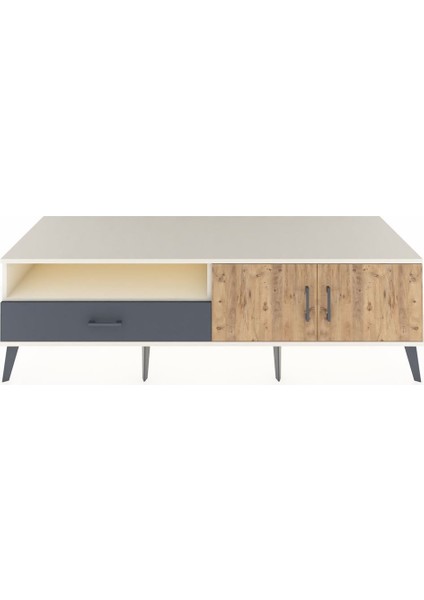 Kronos Tv Ünitesi 2 Raflı Tek Çekmeceli 2 Kapaklı 176X59X51 Aytaşı-Çam/antrasit