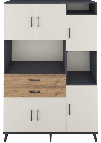 Hyperion Dolap 9 Raflı 2 Çekmeceli 6 Kapaklı 132X44X195 Antrasit-Aytaşı/çam