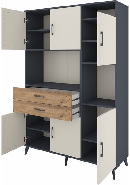 Hyperion Dolap 9 Raflı 2 Çekmeceli 6 Kapaklı 132X44X195 Antrasit-Aytaşı/çam modelleri