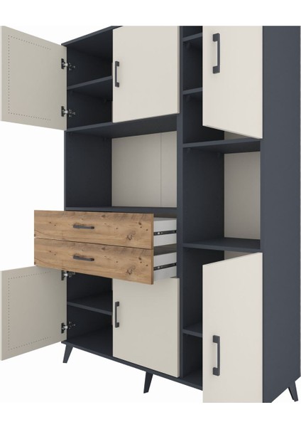 Hyperion Dolap 9 Raflı 2 Çekmeceli 6 Kapaklı 132X44X195 Antrasit-Aytaşı/çam fırsatları