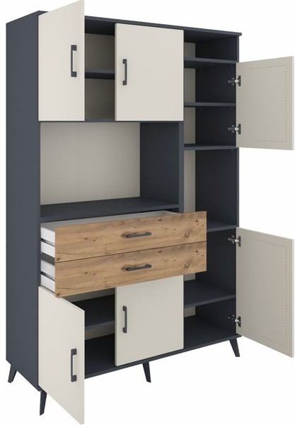 Hyperion Dolap 9 Raflı 2 Çekmeceli 6 Kapaklı 132X44X195 Antrasit-Aytaşı/çam indirimleri