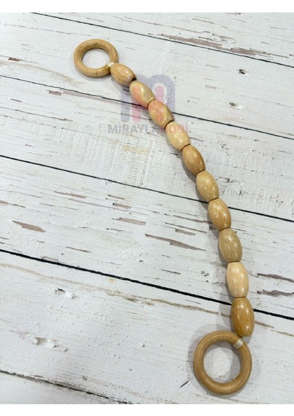 Ahşap Boncuklu Çanta Askısı Naturel Oval Boncuklu 40 cm 1 Adet