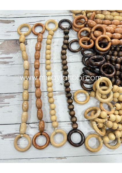 Ahşap Boncuklu Çanta Askısı Naturel Oval Boncuklu 40 cm 1 Adet modelleri