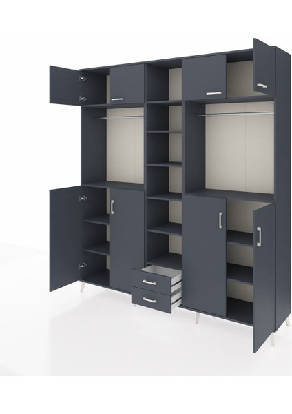 Hyperion Dolap 14 Raflı 2 Çekmeceli 2 Askılı 220X44X243 Antrasit-Antrasit/antrasit modelleri