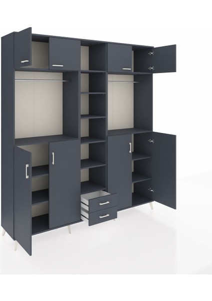 Hyperion Dolap 14 Raflı 2 Çekmeceli 2 Askılı 220X44X243 Antrasit-Antrasit/antrasit indirimleri