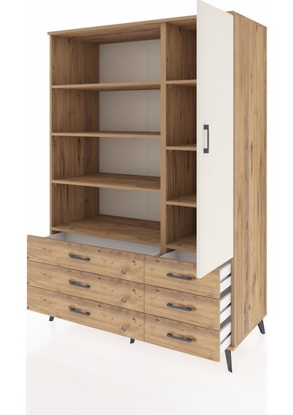 Kronos Dolap 8 Raflı 6 Çekmeceli Tek Kapaklı 132X59X195 Çam-Aytaşı/çam modelleri