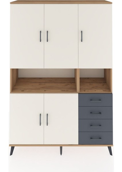 Hyperion Dolap 7 Raflı 4 Çekmeceli 5 Kapaklı 132X44X195 Çam-Aytaşı/antrasit