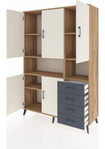 Hyperion Dolap 7 Raflı 4 Çekmeceli 5 Kapaklı 132X44X195 Çam-Aytaşı/antrasit modelleri