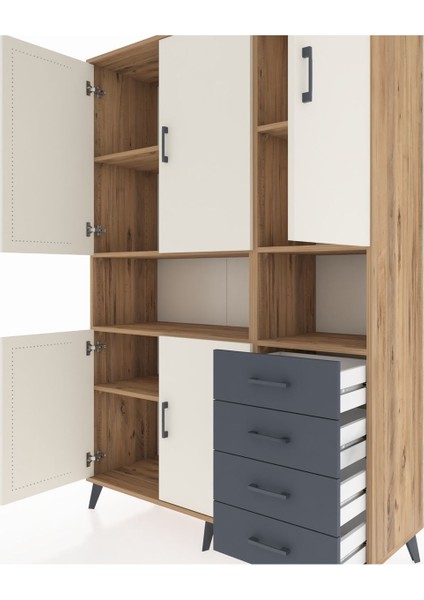 Hyperion Dolap 7 Raflı 4 Çekmeceli 5 Kapaklı 132X44X195 Çam-Aytaşı/antrasit fırsatları