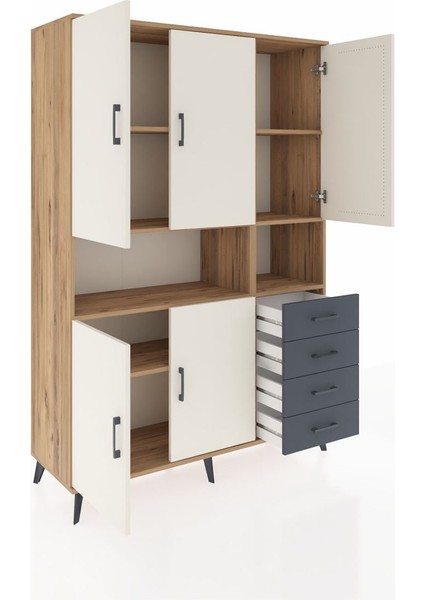 Hyperion Dolap 7 Raflı 4 Çekmeceli 5 Kapaklı 132X44X195 Çam-Aytaşı/antrasit indirimleri