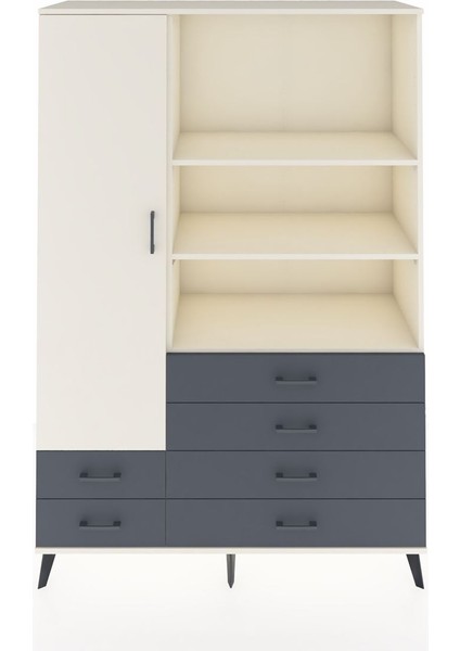 Hyperion Dolap 7 Raflı 6 Çekmeceli Tek Kapaklı 132X44X195 Aytaşı-Aytaşı/antrasit