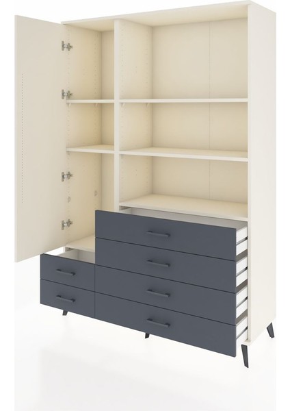 Hyperion Dolap 7 Raflı 6 Çekmeceli Tek Kapaklı 132X44X195 Aytaşı-Aytaşı/antrasit modelleri