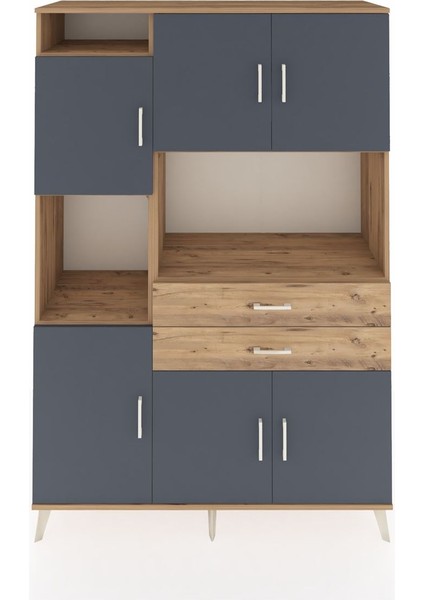 Hyperion Dolap 8 Raflı 2 Çekmeceli 6 Kapaklı 132X44X195 Çam-Antrasit/çam