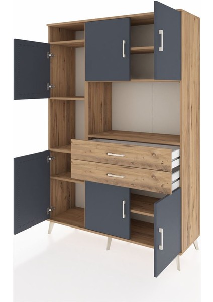 Hyperion Dolap 8 Raflı 2 Çekmeceli 6 Kapaklı 132X44X195 Çam-Antrasit/çam modelleri