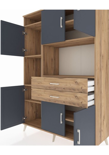 Hyperion Dolap 8 Raflı 2 Çekmeceli 6 Kapaklı 132X44X195 Çam-Antrasit/çam fırsatları