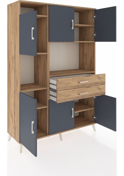 Hyperion Dolap 8 Raflı 2 Çekmeceli 6 Kapaklı 132X44X195 Çam-Antrasit/çam indirimleri