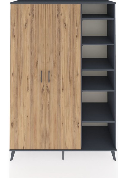 Hyperion Dolap 7 Raflı 2 Kapaklı Tek Askılı 132X44X195 Antrasit-Çam/aytaşı