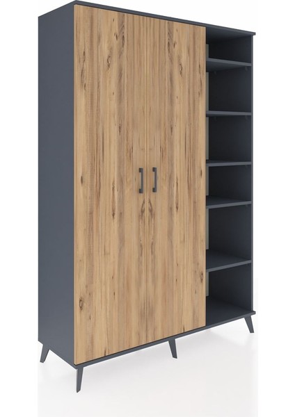 Hyperion Dolap 7 Raflı 2 Kapaklı Tek Askılı 132X44X195 Antrasit-Çam/aytaşı fiyatları