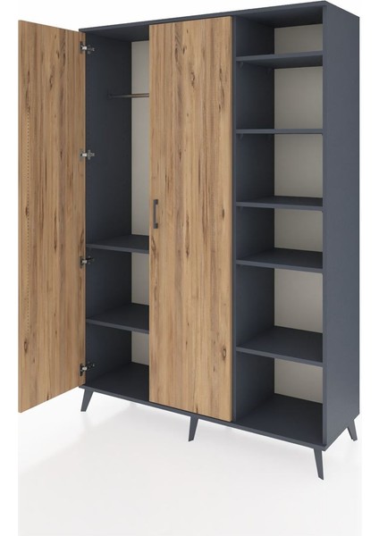 Hyperion Dolap 7 Raflı 2 Kapaklı Tek Askılı 132X44X195 Antrasit-Çam/aytaşı modelleri