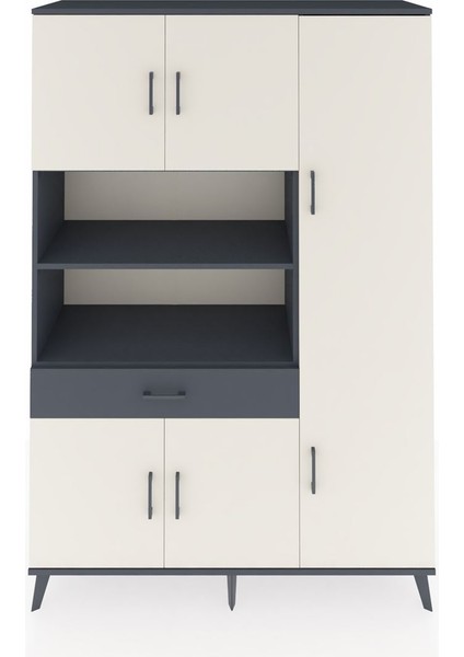 Hyperion Dolap 10 Raflı Tek Çekmeceli 6 Kapaklı 132X44X195 Antrasit-Aytaşı/antrasit