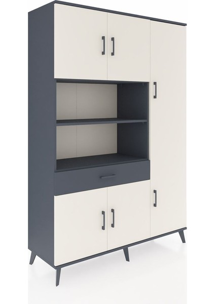 Hyperion Dolap 10 Raflı Tek Çekmeceli 6 Kapaklı 132X44X195 Antrasit-Aytaşı/antrasit fiyatları