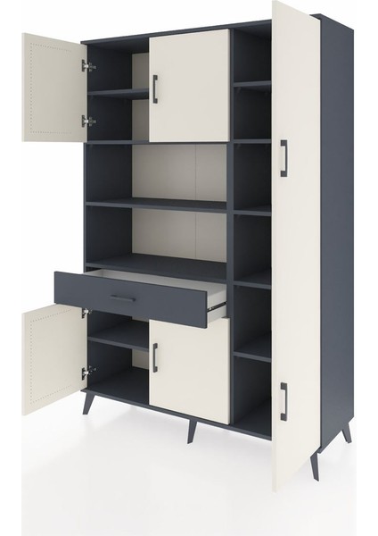 Hyperion Dolap 10 Raflı Tek Çekmeceli 6 Kapaklı 132X44X195 Antrasit-Aytaşı/antrasit modelleri