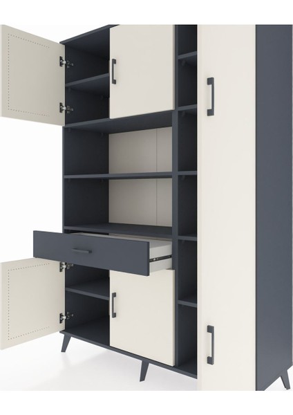 Hyperion Dolap 10 Raflı Tek Çekmeceli 6 Kapaklı 132X44X195 Antrasit-Aytaşı/antrasit fırsatları