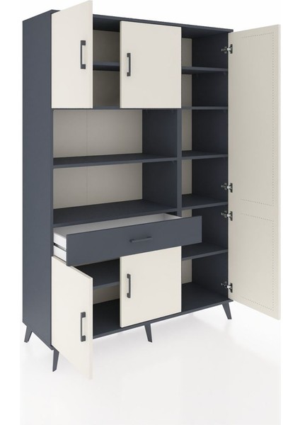 Hyperion Dolap 10 Raflı Tek Çekmeceli 6 Kapaklı 132X44X195 Antrasit-Aytaşı/antrasit indirimleri