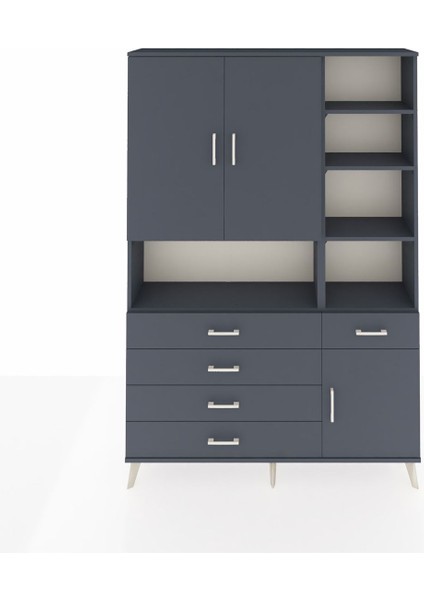 Arges Dolap 8 Raflı 5 Çekmeceli 3 Kapaklı 132X30X195 Antrasit-Antrasit/antrasit