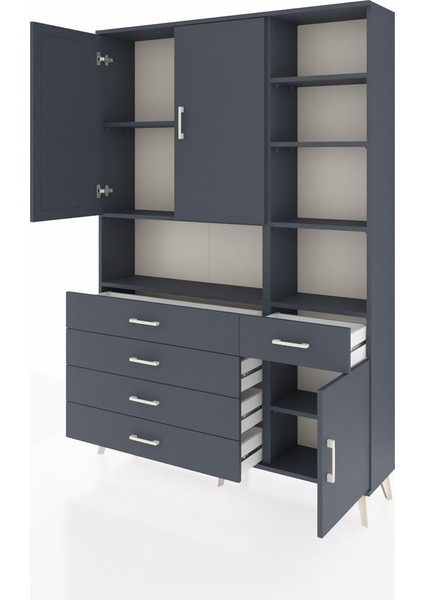 Arges Dolap 8 Raflı 5 Çekmeceli 3 Kapaklı 132X30X195 Antrasit-Antrasit/antrasit modelleri