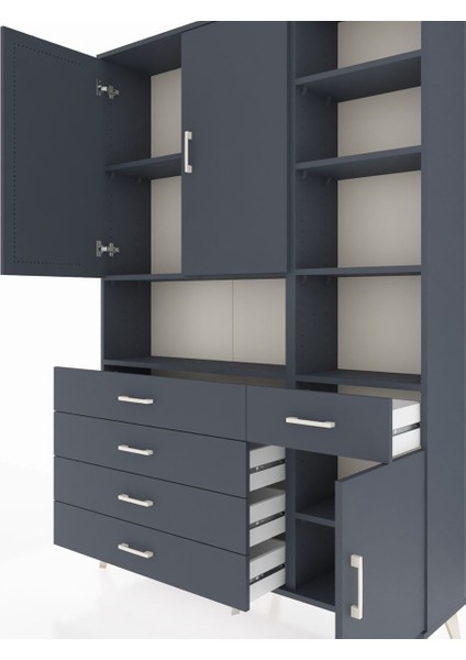 Arges Dolap 8 Raflı 5 Çekmeceli 3 Kapaklı 132X30X195 Antrasit-Antrasit/antrasit fırsatları