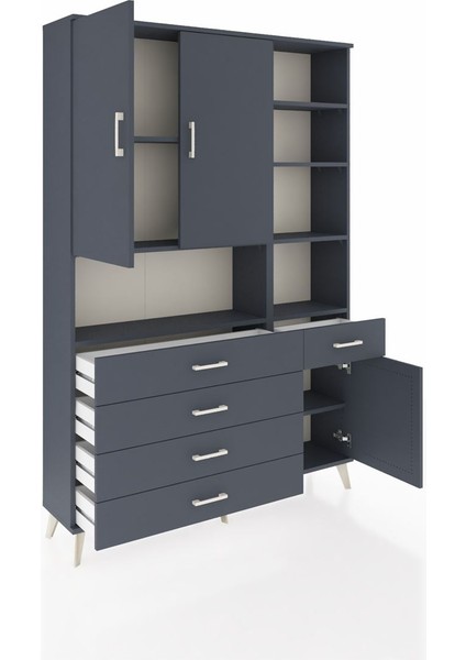 Arges Dolap 8 Raflı 5 Çekmeceli 3 Kapaklı 132X30X195 Antrasit-Antrasit/antrasit indirimleri