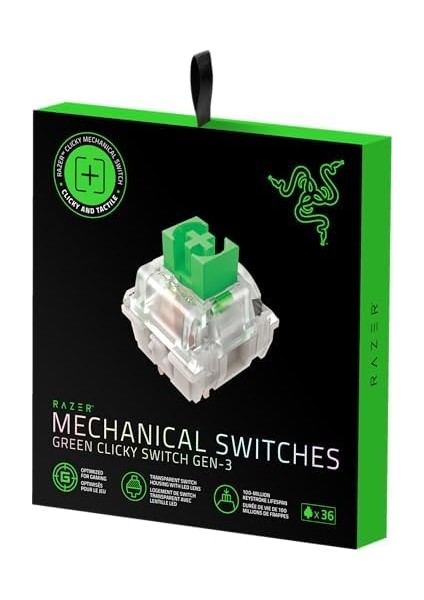 Mekanik Anahtar Paketi - Yeşil Tıklamalı Anahtar (3. Nesil, Oyun Için Optimize Edilmiş, LED Lensli Şeffaf Anahtar Muhafazası, 100 Mil Tuş Vuruşu Ömrü, 3 Pimli Konektörler) fiyatları