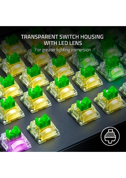 Mekanik Anahtar Paketi - Yeşil Tıklamalı Anahtar (3. Nesil, Oyun Için Optimize Edilmiş, LED Lensli Şeffaf Anahtar Muhafazası, 100 Mil Tuş Vuruşu Ömrü, 3 Pimli Konektörler) modelleri