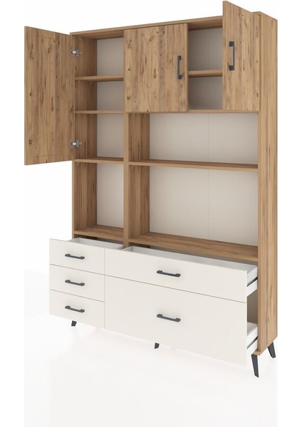 Arges Dolap 8 Raflı 5 Çekmeceli 3 Kapaklı 132X30X195 Çam-Çam/aytaşı modelleri
