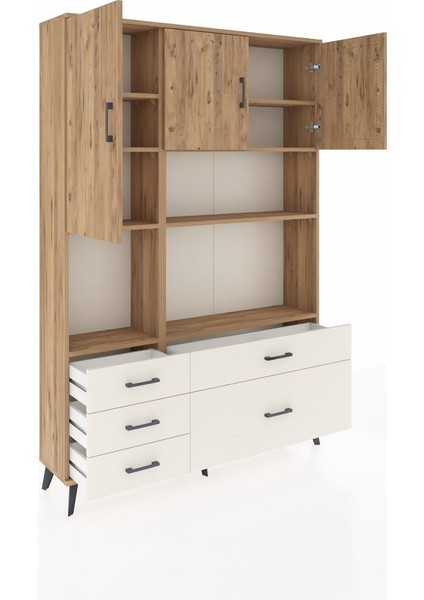 Arges Dolap 8 Raflı 5 Çekmeceli 3 Kapaklı 132X30X195 Çam-Çam/aytaşı indirimleri