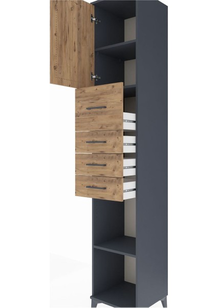 Hyperion Dolap 3 Raflı 4 Çekmeceli Tek Kapaklı 44X44X243 Antrasit-Çam indirimleri